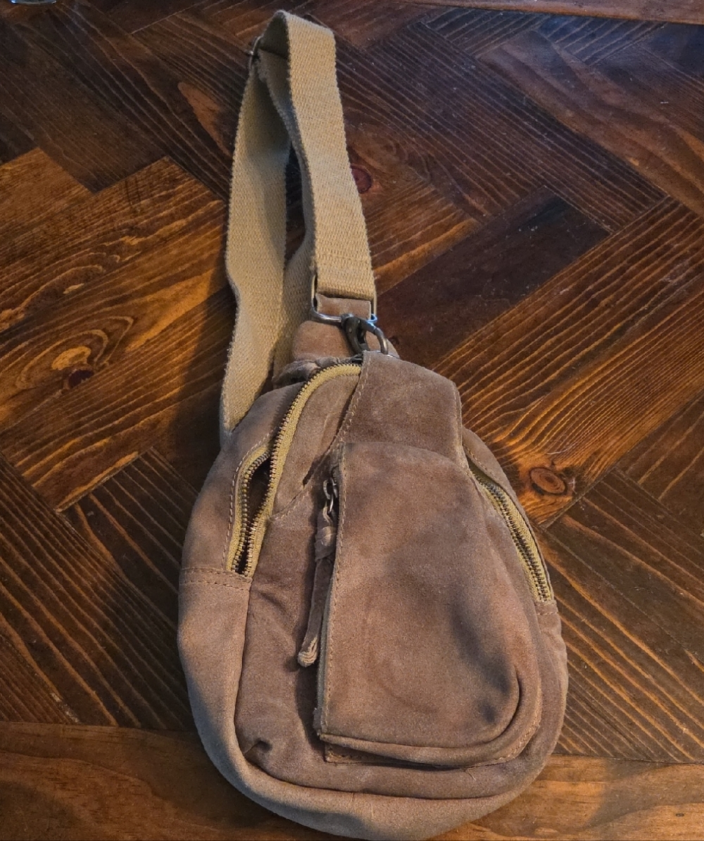 Free People Tan  Suede Crossbody Sling Bag Hudson
